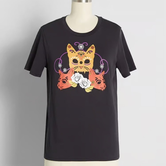 New ModCloth When Casual Calls Crew Neck Tee Shirt Black - Picture 1 of 7